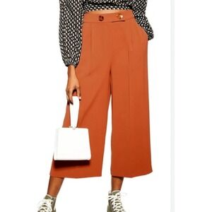 Topshop Culottes Wide Leg Cropped High Waist rust‎ Brown Trousers US 10